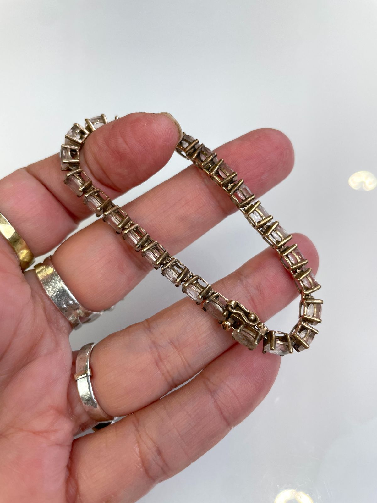 ANTIQUE 925 PLATED ROSE GOLD & PASTE STONES RHINESTONE TENNIS BRACELET