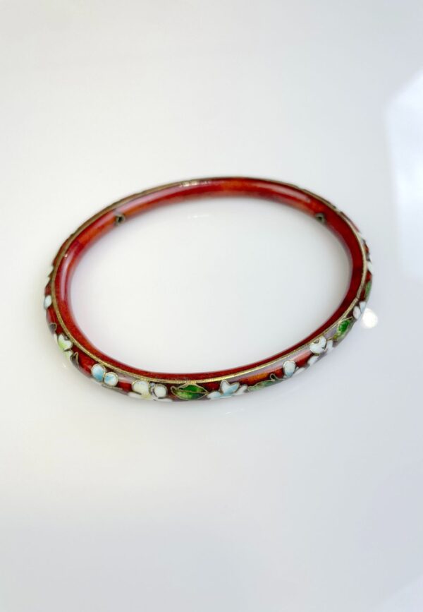 HEAVY, OVAL ASIAN STYLE CLOISONNE ENAMEL BANGLE BRACELET