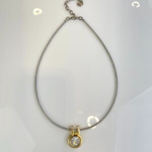 Photo detail:TWISTED WIRE NECKLACE 2-TONE MODERNIST RHINESTONE PENDANT