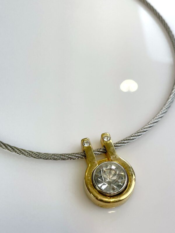 TWISTED WIRE NECKLACE 2-TONE MODERNIST RHINESTONE PENDANT