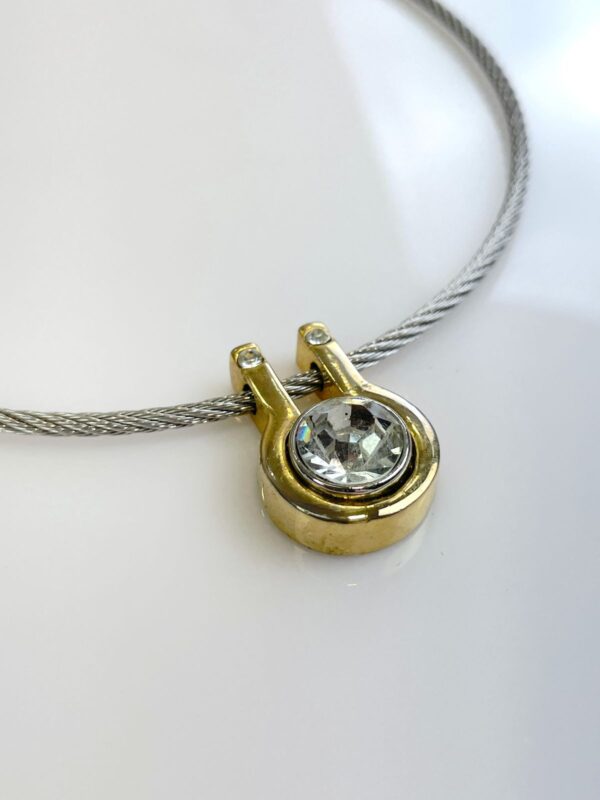 TWISTED WIRE NECKLACE 2-TONE MODERNIST RHINESTONE PENDANT