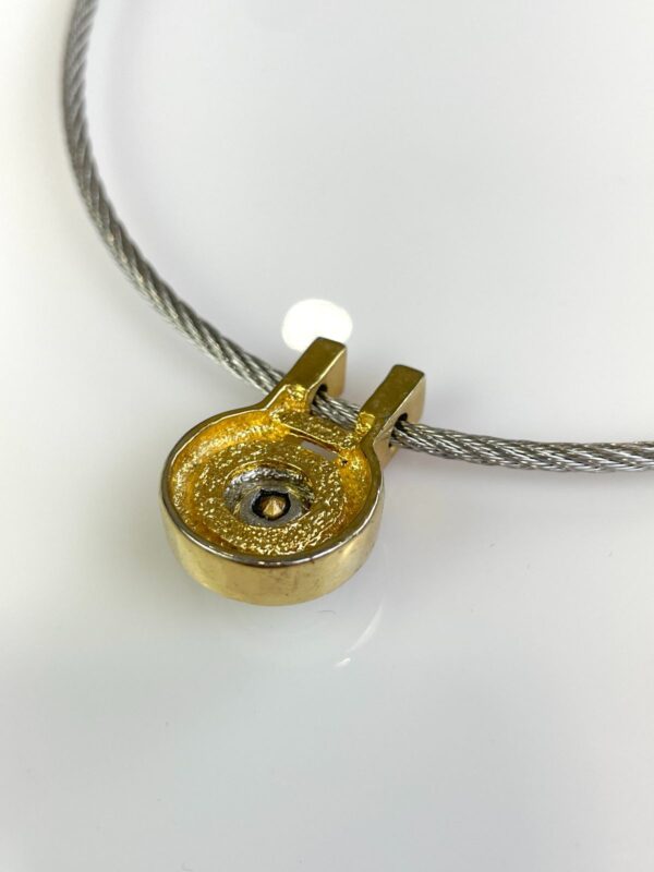 TWISTED WIRE NECKLACE 2-TONE MODERNIST RHINESTONE PENDANT