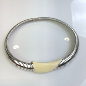 Photo detail:SILVER COBRA COLLAR STATEMENT NECKLACE, ATTACHED ENAMELED PENDANT *SIGNED
