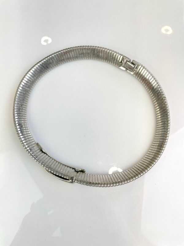 SILVER COBRA COLLAR STATEMENT NECKLACE, ATTACHED ENAMELED PENDANT *SIGNED