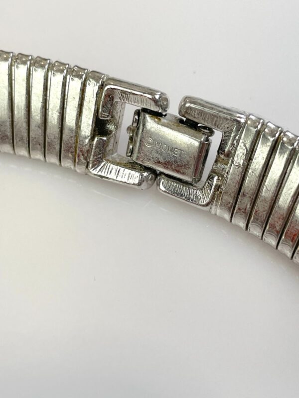SILVER COBRA COLLAR STATEMENT NECKLACE, ATTACHED ENAMELED PENDANT *SIGNED