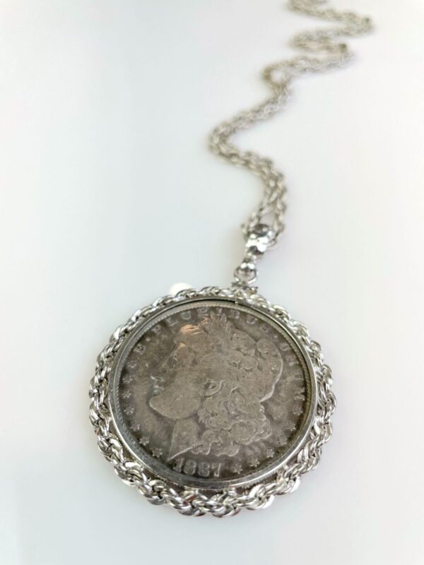 1887 MORGAN SILVER DOLLAR CHAIN WRAPPED PENDANT NECKLACE
