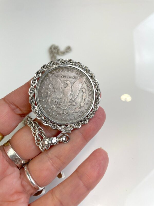 1887 MORGAN SILVER DOLLAR CHAIN WRAPPED PENDANT NECKLACE