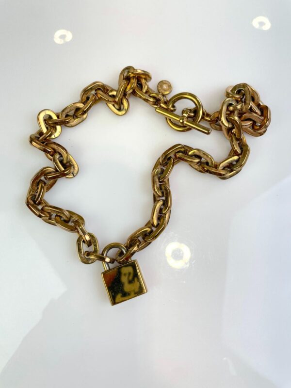 *AS-IS* CUTE HEAVY CHAINLINK & PADLOCK PENDANT NECKLACE, TOGGLE CLOSURE