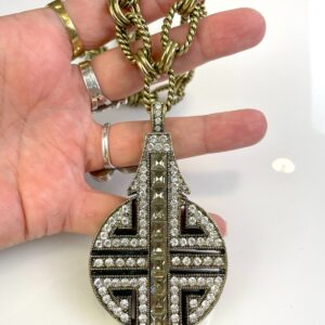 Photo detail:WOW! DOUBLE SIDED INLAY & RHINESTONE ENCRUSTED CHINESE SYMBOL PENDANT, HEAVY TWISTED DOUBLE LINK CHAIN