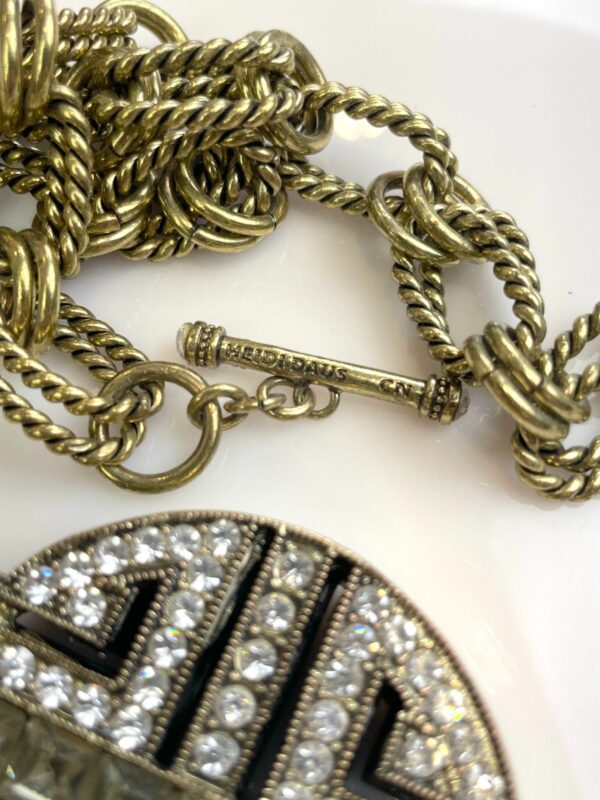WOW! DOUBLE SIDED INLAY & RHINESTONE ENCRUSTED CHINESE SYMBOL PENDANT, HEAVY TWISTED DOUBLE LINK CHAIN