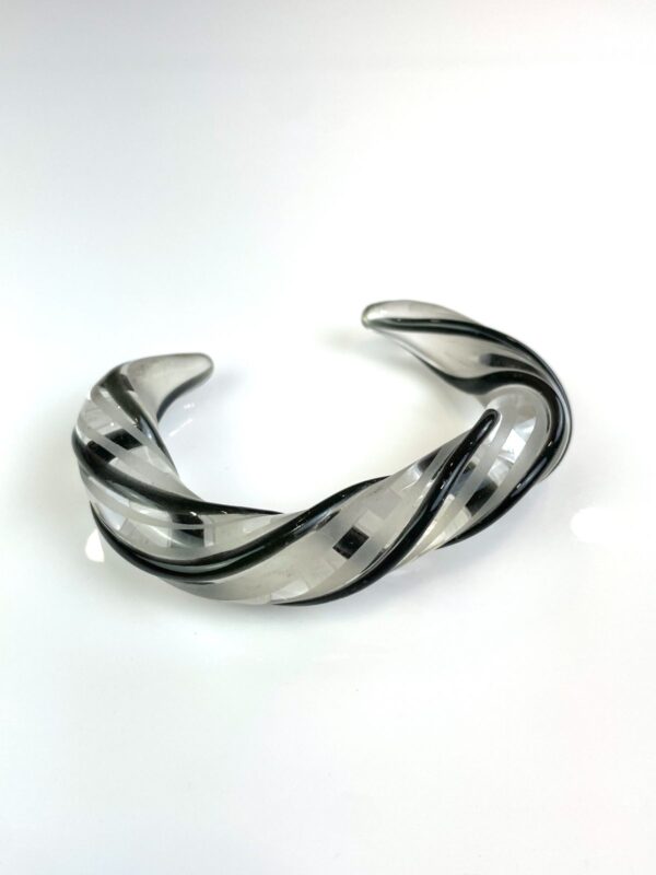 COOL! MODERNIST HAND BLOWN SWIRLED BENT FROSTED GLASS CUFF BRACELET
