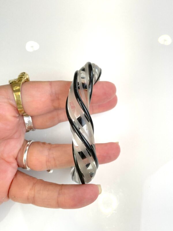 COOL! MODERNIST HAND BLOWN SWIRLED BENT FROSTED GLASS CUFF BRACELET