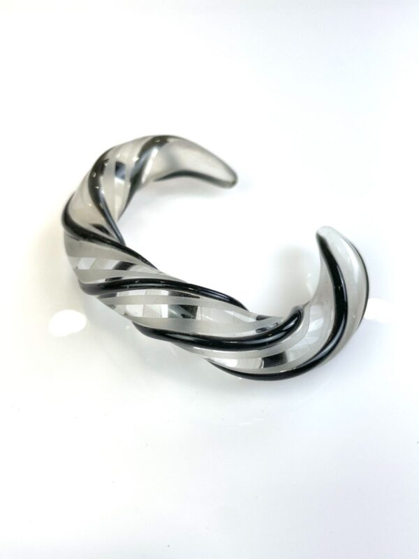 COOL! MODERNIST HAND BLOWN SWIRLED BENT FROSTED GLASS CUFF BRACELET