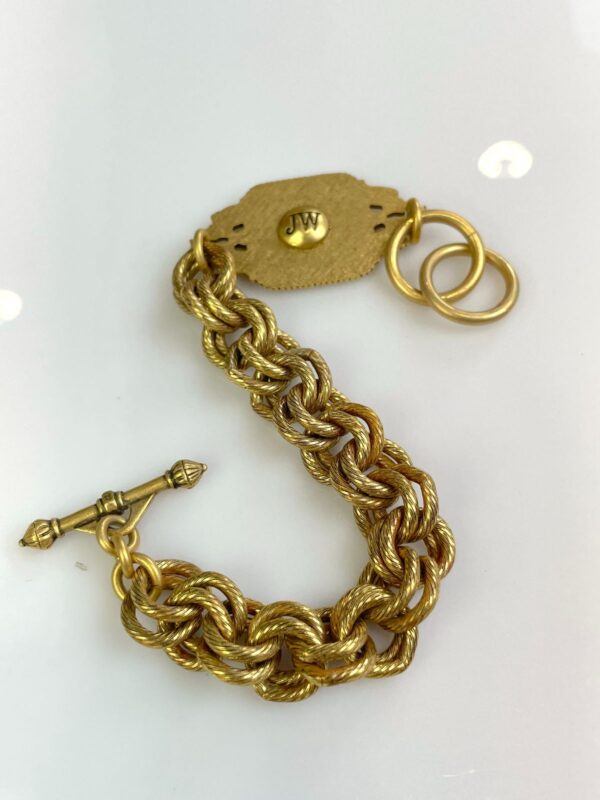 NICE HEAVY VERMEILLE DOUBLE CHAIN LINK BRACELET ORNATE MOTIF, TOGGLE CLOSURE