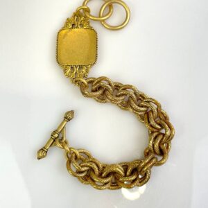 Photo detail:NICE HEAVY VERMEILLE DOUBLE CHAIN LINK BRACELET ORNATE MOTIF, TOGGLE CLOSURE