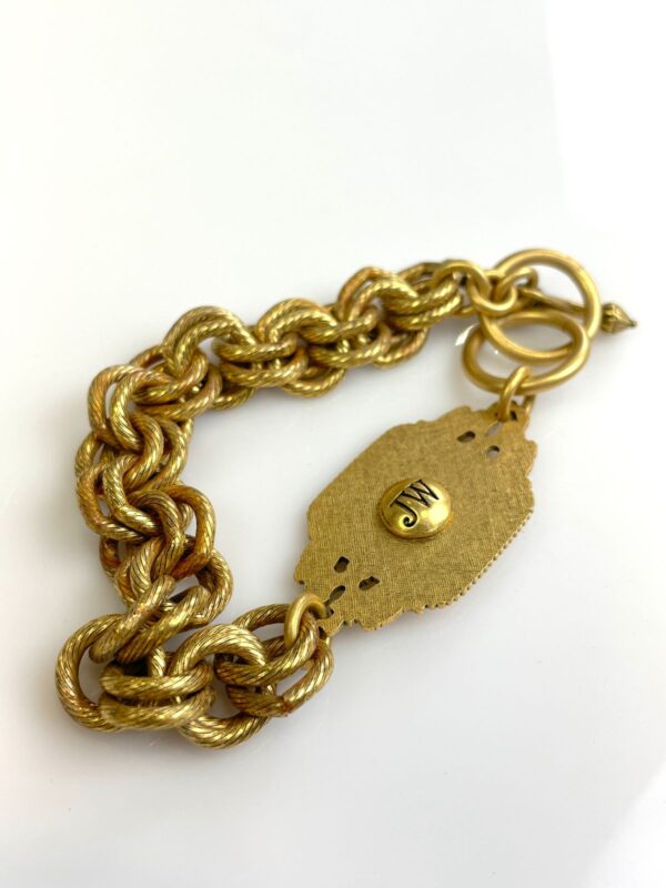 NICE HEAVY VERMEILLE DOUBLE CHAIN LINK BRACELET ORNATE MOTIF, TOGGLE CLOSURE