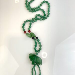 Photo detail:TUMBLED JADE BEADED NECKLACE CARVED ELEPHANT PENDANT