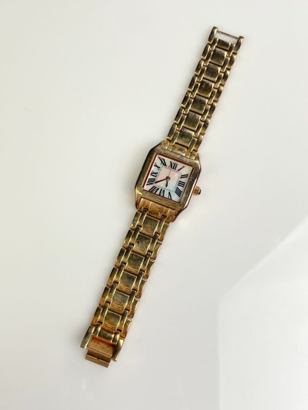 HIGH POLISHED ITALIAN BRONZE CARTIER PANTHERE STYLE WATCH, ABALONE FACE