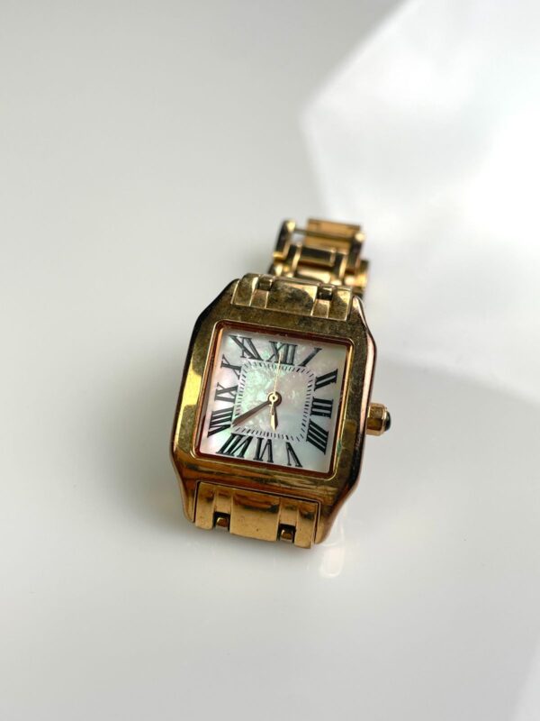 HIGH POLISHED ITALIAN BRONZE CARTIER PANTHERE STYLE WATCH, ABALONE FACE