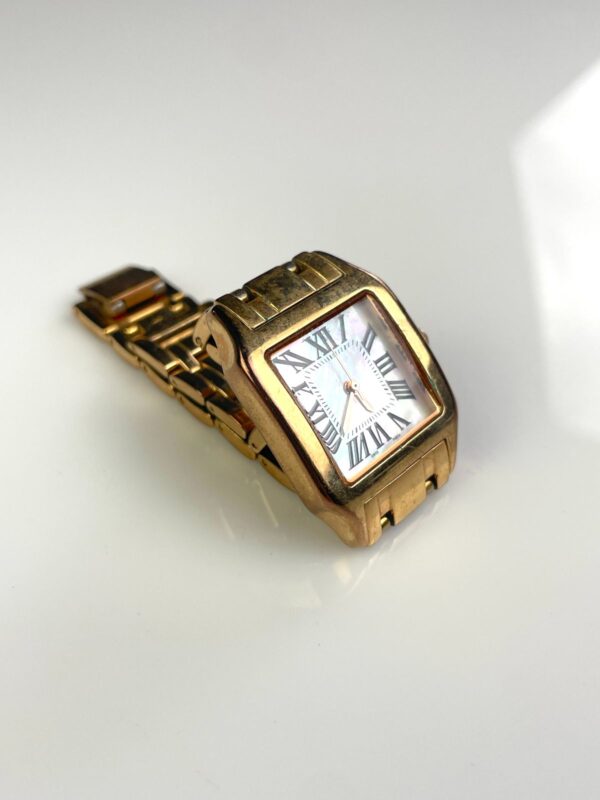 HIGH POLISHED ITALIAN BRONZE CARTIER PANTHERE STYLE WATCH, ABALONE FACE