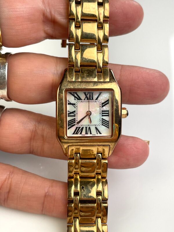 HIGH POLISHED ITALIAN BRONZE CARTIER PANTHERE STYLE WATCH, ABALONE FACE