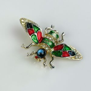 Photo detail:*AS-IS* COLORED ENAMEL & RHINESTONE INSECT BROOCH *MISSING ONE STONE EYE