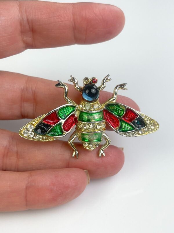 *AS-IS* COLORED ENAMEL & RHINESTONE INSECT BROOCH *MISSING ONE STONE EYE