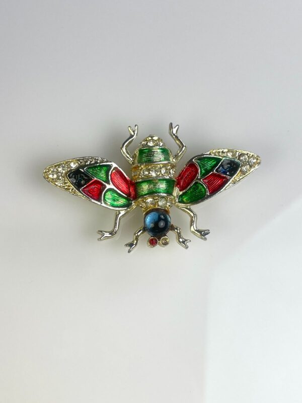 *AS-IS* COLORED ENAMEL & RHINESTONE INSECT BROOCH *MISSING ONE STONE EYE