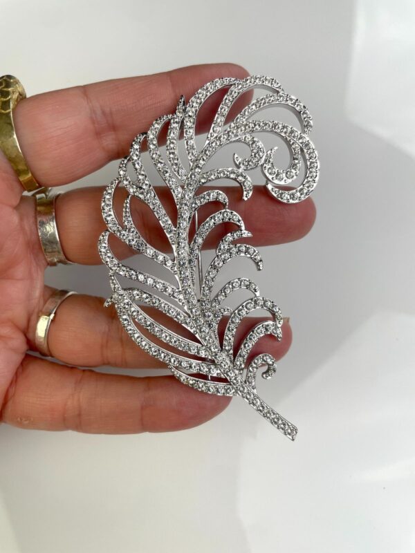*SIGNED* OVERSIZED RHINESTONE FEATHER BROOCH, MADE IN CANADA