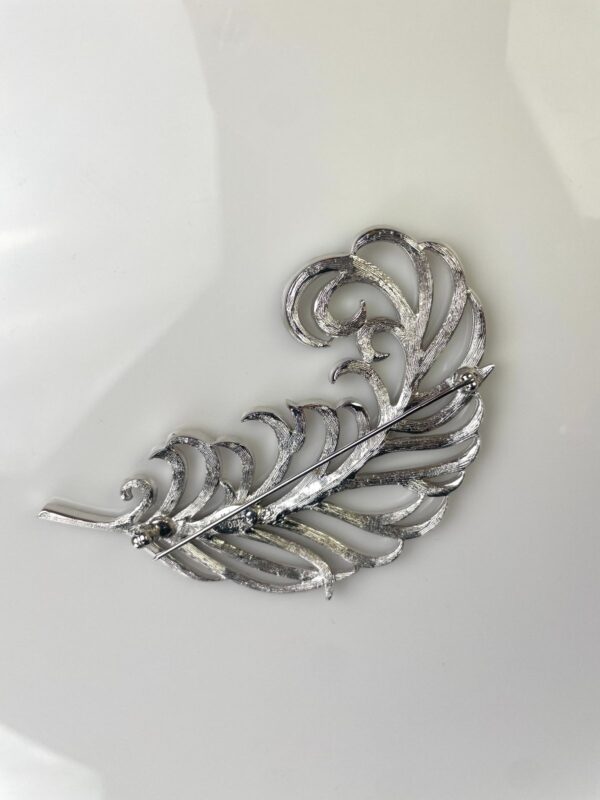 *SIGNED* OVERSIZED RHINESTONE FEATHER BROOCH, MADE IN CANADA