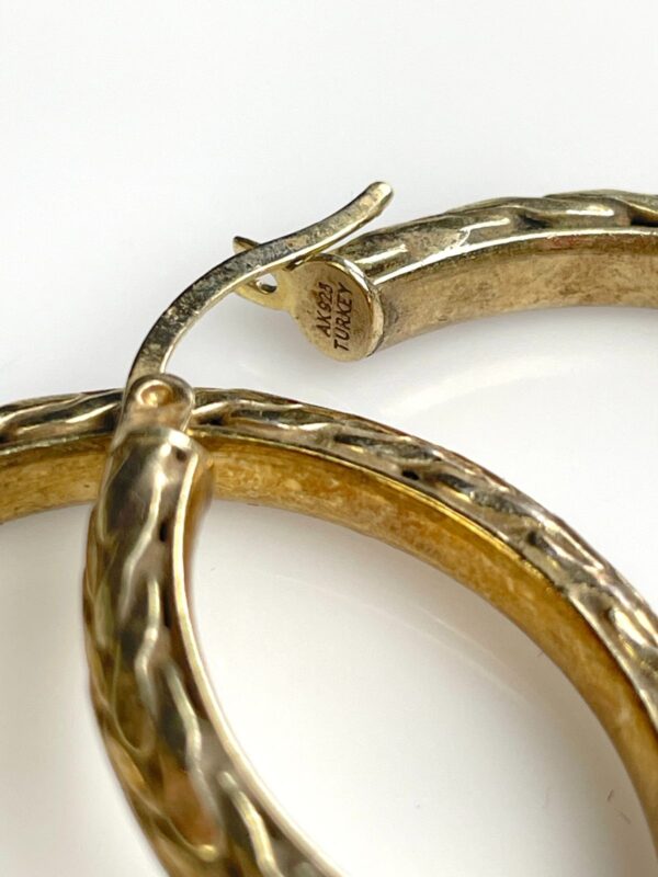 GOLD PLATED 925 BRAIDED SINGLE HOOP EARRINGS *SIGNED AK 925 TURKEY