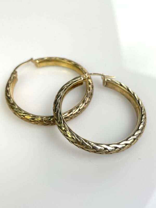GOLD PLATED 925 BRAIDED SINGLE HOOP EARRINGS *SIGNED AK 925 TURKEY