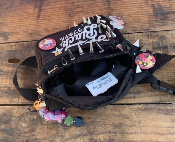 STUDDED NYLON FANNY PACK, ANIME BUTTONS & CHARMS