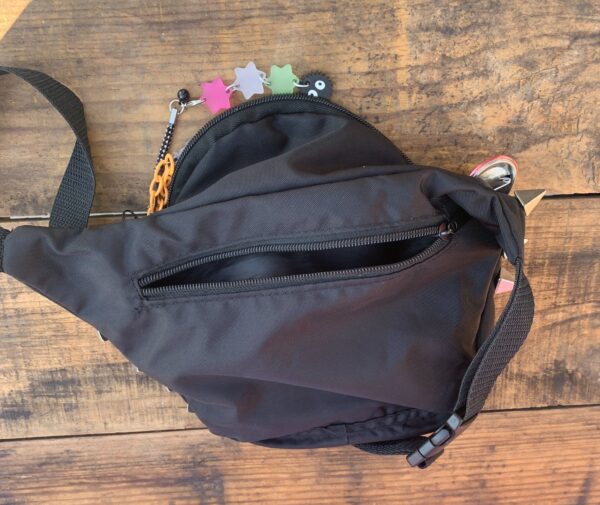 STUDDED NYLON FANNY PACK, ANIME BUTTONS & CHARMS