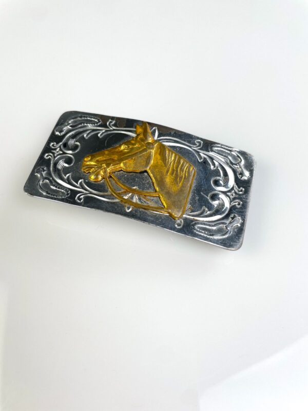 *AS-IS* SILVER PLATED RECTANGLE BUCKLE WITH BRASS HORSE PROFILE