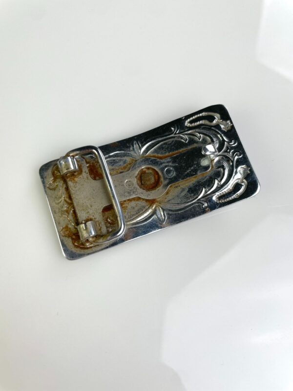 *AS-IS* SILVER PLATED RECTANGLE BUCKLE WITH BRASS HORSE PROFILE