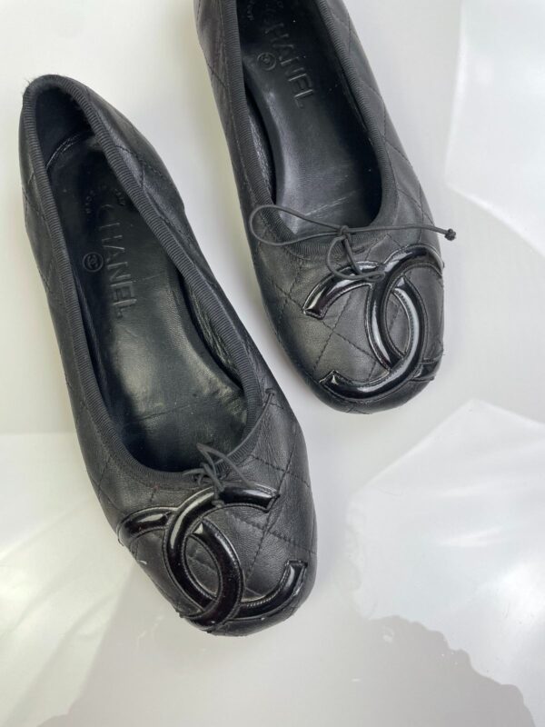 *AS-IS BLACK QUILTED LAMB LEATHER CHANEL BALLET FLATS