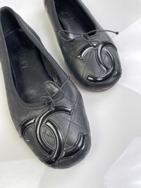 *AS-IS BLACK QUILTED LAMB LEATHER CHANEL BALLET FLATS