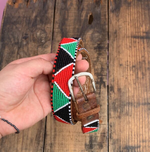 COOL! GEOMETRIC COLOR BLOCK BEADED LEATHER BELT