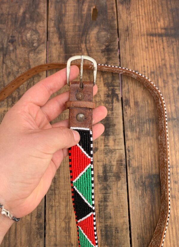COOL! GEOMETRIC COLOR BLOCK BEADED LEATHER BELT