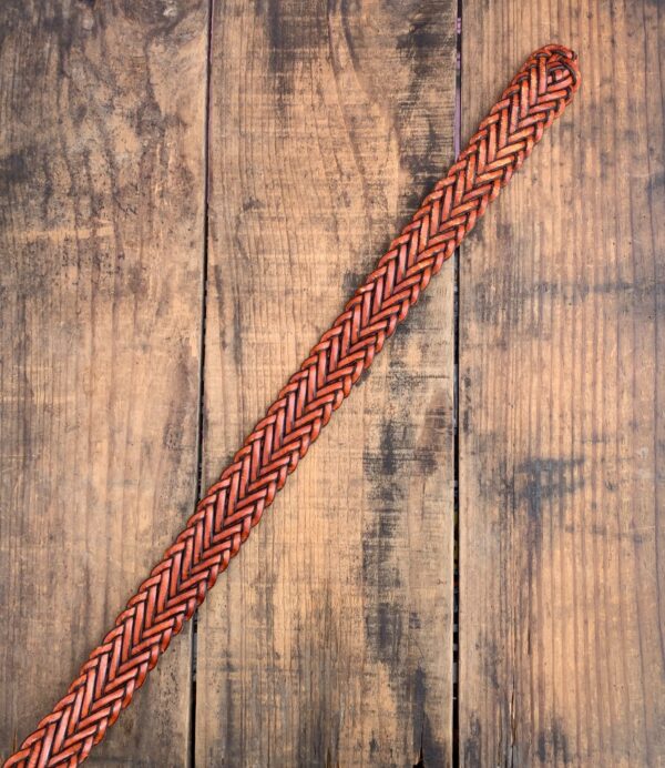CLASSIC! 1990S WIDER CUT COGNAC LEATHER BRAIDED BELT SOLID BRASS BUCKLE