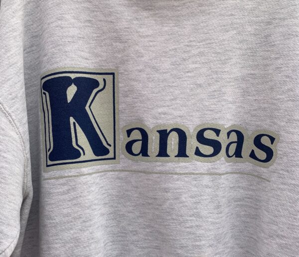 CUTE! RETRO HEATHERED KANSAS VARSITY SWEATSHIRT STRIPED & RIBBED COLLAR & CUFFS