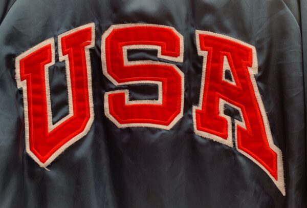 USA OLYMPIC TEAM SATIN BOMBER JACKET SNAP BUTTONS - USA APPLIQUE BACK LETTERING