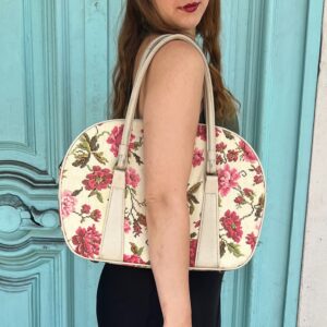 Photo detail:AWESOME 1960S FLORAL TAPESTRY BAG DOUBLE COMPARTMENT BRASS ZIPPER