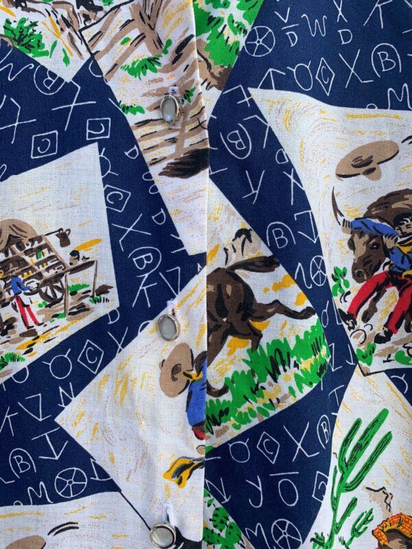 1990S TEXAS BULL RIDER & COWBOY PRINT PEARL SNAP WESTERN SHIRT