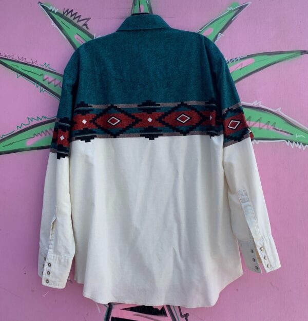 1990S SOUTHWESTERN PRINT 100% COTTON LONG SLEEVE PEARL SNAP WESTERN SHIRT