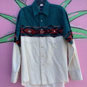 Photo detail:1990S SOUTHWESTERN PRINT 100% COTTON LONG SLEEVE PEARL SNAP WESTERN SHIRT