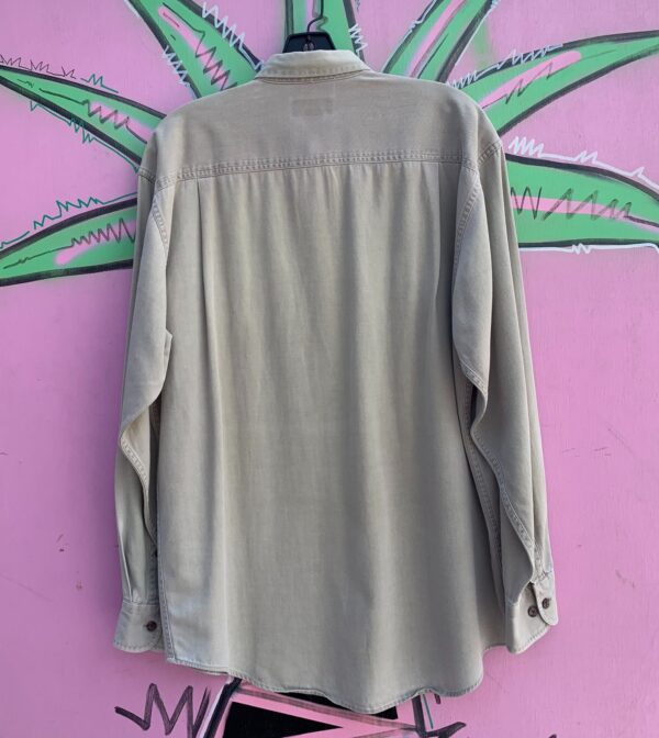 COTTON LONG SLEEVE BUTTON UP SHIRT W/ LEATHER COLLAR TIPS