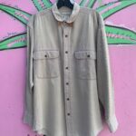 COTTON LONG SLEEVE BUTTON UP SHIRT W/ LEATHER COLLAR TIPS