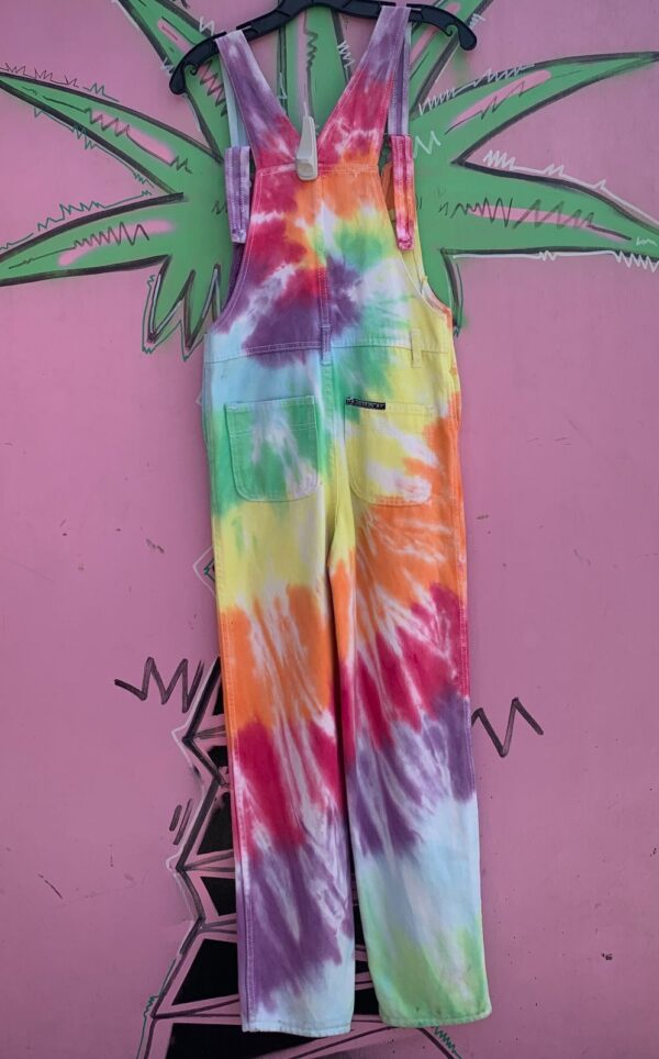 SO FUN!!! 1980S-90S FULLY RAINBOW TIE DYE BIB POCKET OVERALLS
